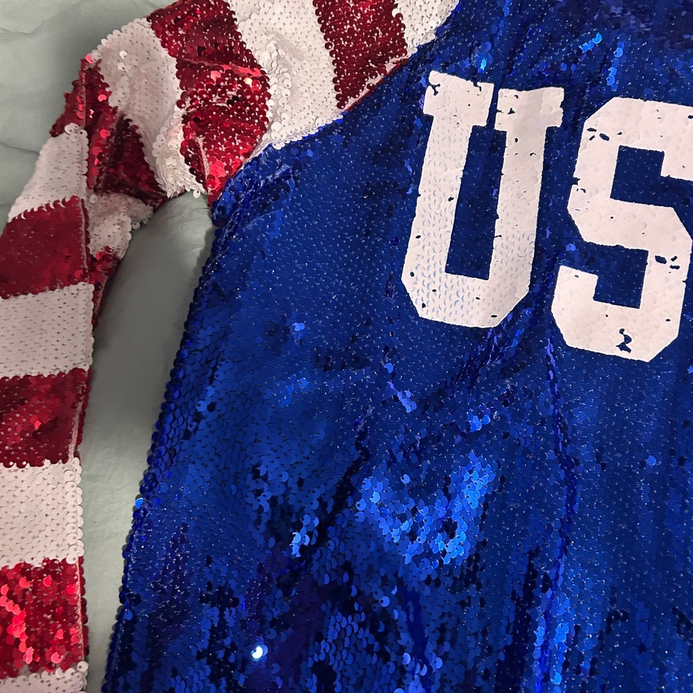 BiBi US Flag Theme Color Block Sequin Bomber Jacket - Picture 7 of 14